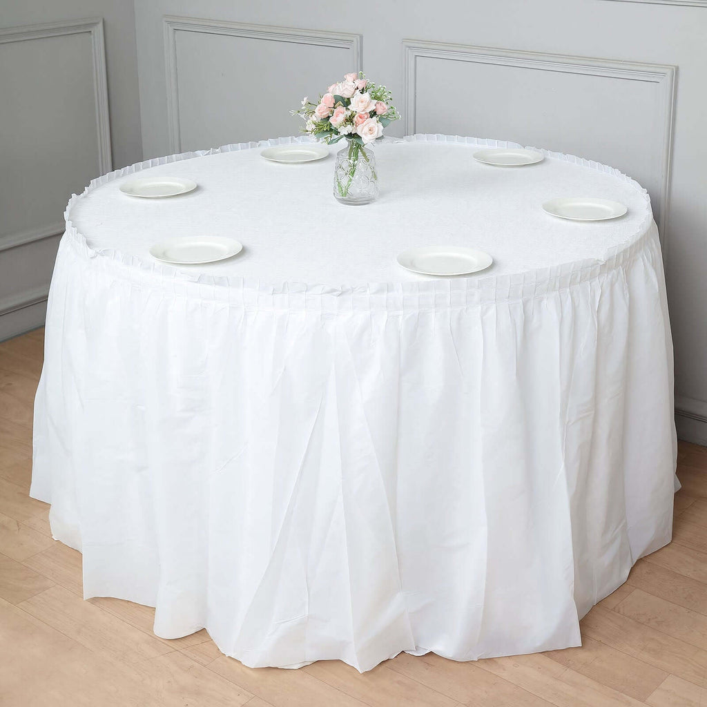 5 Pack Plastic Table Skirts White Ruffled - Durable Disposable Skirts for Events 14ft - Bell Racket Store