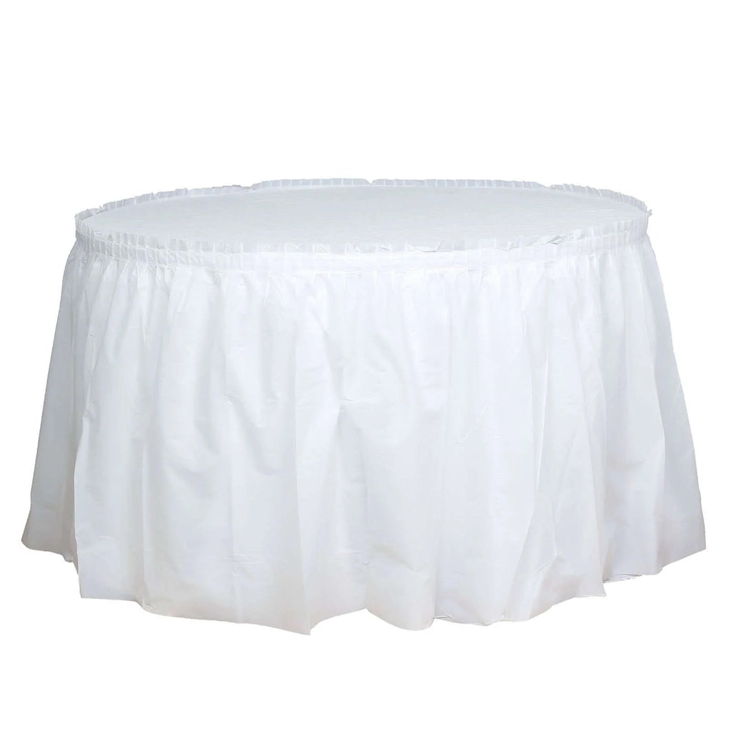 5 Pack Plastic Table Skirts White Ruffled - Durable Disposable Skirts for Events 14ft - Bell Racket Store