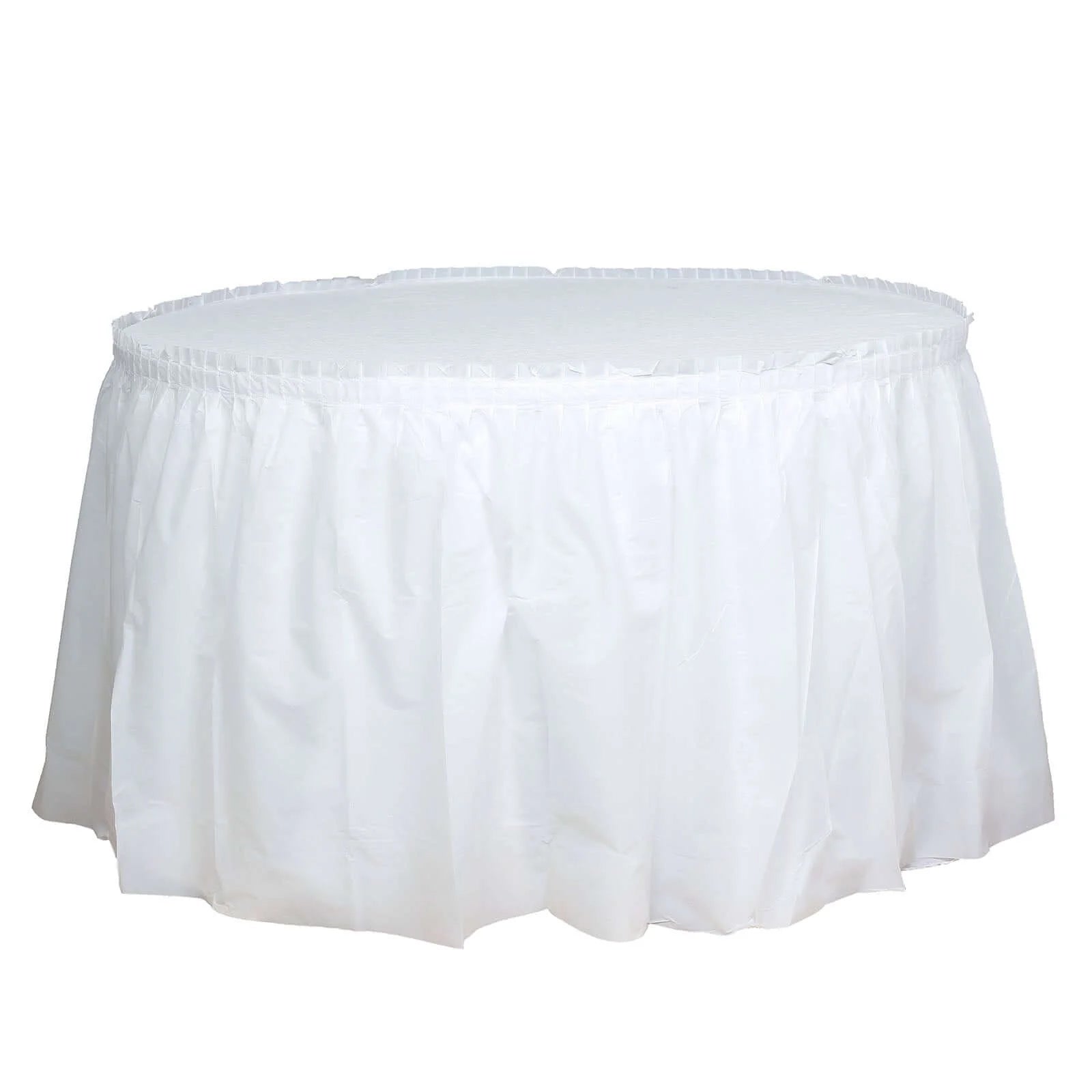 5 Pack Plastic Table Skirts White Ruffled - Durable Disposable Skirts for Events 14ft - Bell Racket Store