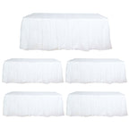 5 Pack Plastic Table Skirts White Ruffled - Durable Disposable Skirts for Events 14ft - Bell Racket Store