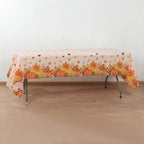 5 - Pack Plastic Tablecloths Orange Thanksgiving Rectangle with Fall Leaves Pumpkin Print - Festive PVC Disposable Table Covers 54"x108" - Bell Racket Store