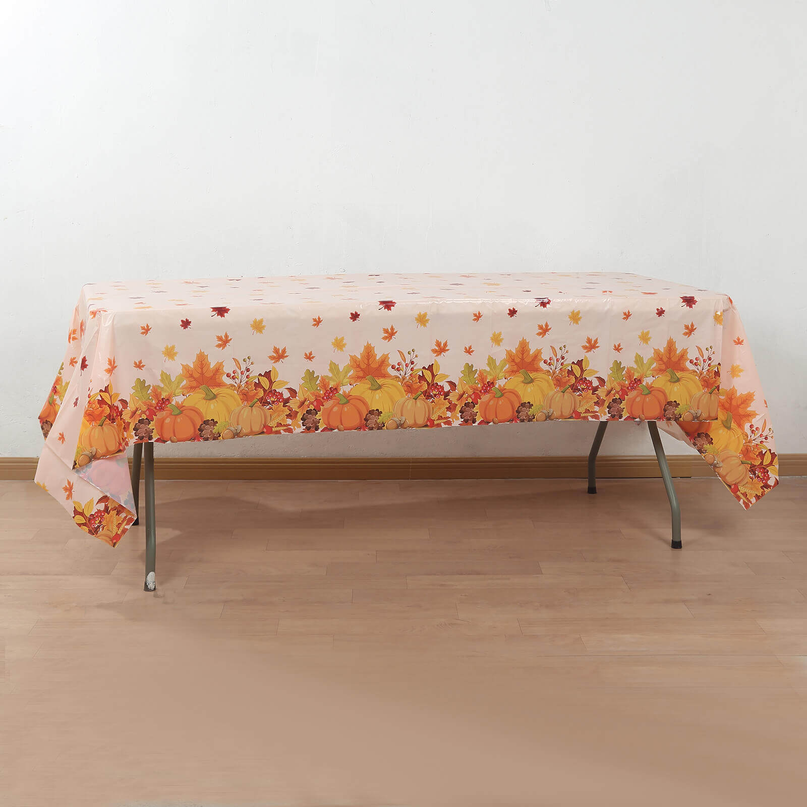5 - Pack Plastic Tablecloths Orange Thanksgiving Rectangle with Fall Leaves Pumpkin Print - Festive PVC Disposable Table Covers 54"x108" - Bell Racket Store
