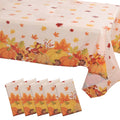 5 - Pack Plastic Tablecloths Orange Thanksgiving Rectangle with Fall Leaves Pumpkin Print - Festive PVC Disposable Table Covers 54"x108" - Bell Racket Store