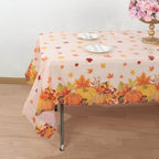 5 - Pack Plastic Tablecloths Orange Thanksgiving Rectangle with Fall Leaves Pumpkin Print - Festive PVC Disposable Table Covers 54"x108" - Bell Racket Store