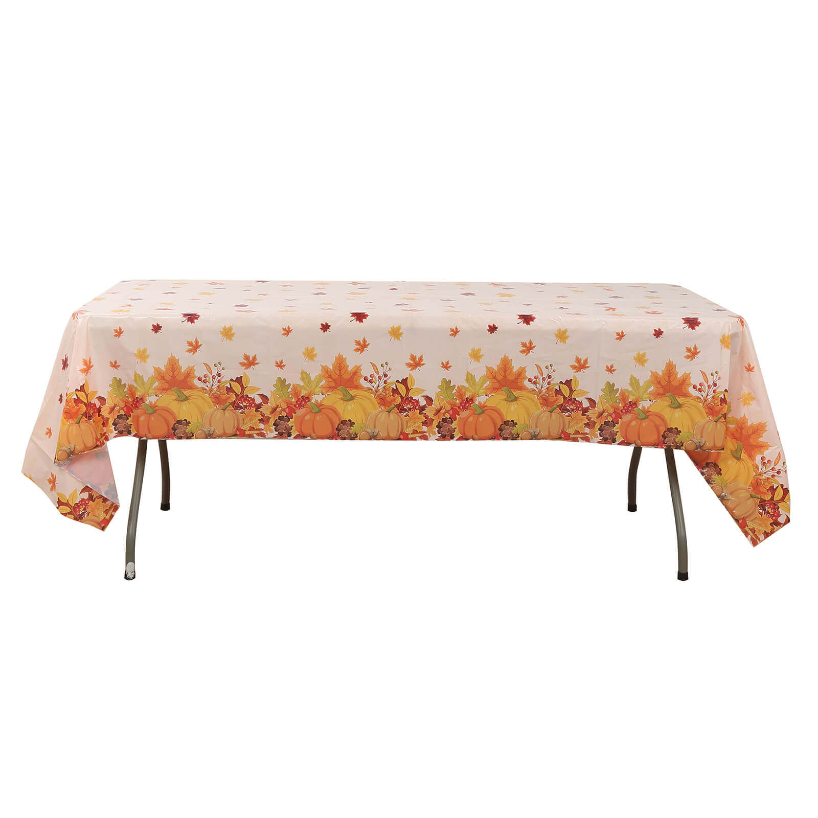 5 - Pack Plastic Tablecloths Orange Thanksgiving Rectangle with Fall Leaves Pumpkin Print - Festive PVC Disposable Table Covers 54"x108" - Bell Racket Store