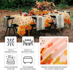 5 - Pack Plastic Tablecloths Orange Thanksgiving Rectangle with Fall Leaves Pumpkin Print - Festive PVC Disposable Table Covers 54"x108" - Bell Racket Store