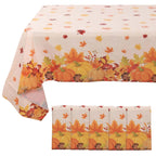 5 - Pack Plastic Tablecloths Orange Thanksgiving Rectangle with Fall Leaves Pumpkin Print - Festive PVC Disposable Table Covers 54"x108" - Bell Racket Store