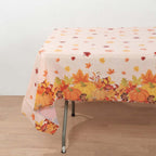 5 - Pack Plastic Tablecloths Orange Thanksgiving Rectangle with Fall Leaves Pumpkin Print - Festive PVC Disposable Table Covers 54"x108" - Bell Racket Store