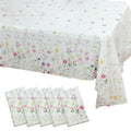 5 - Pack Plastic Tablecloths White/Green Spring Floral Rectangle with Wild Flowers Butterfly Print - Durable PVC Disposable Table Covers 54"x108" - Bell Racket Store