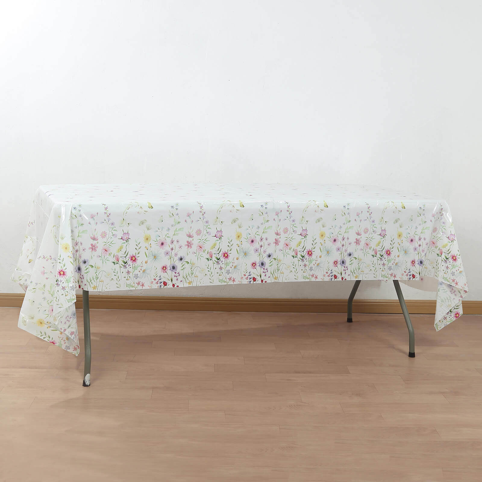 5 - Pack Plastic Tablecloths White/Green Spring Floral Rectangle with Wild Flowers Butterfly Print - Durable PVC Disposable Table Covers 54"x108" - Bell Racket Store