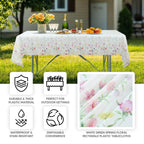 5 - Pack Plastic Tablecloths White/Green Spring Floral Rectangle with Wild Flowers Butterfly Print - Durable PVC Disposable Table Covers 54"x108" - Bell Racket Store