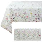 5 - Pack Plastic Tablecloths White/Green Spring Floral Rectangle with Wild Flowers Butterfly Print - Durable PVC Disposable Table Covers 54"x108" - Bell Racket Store
