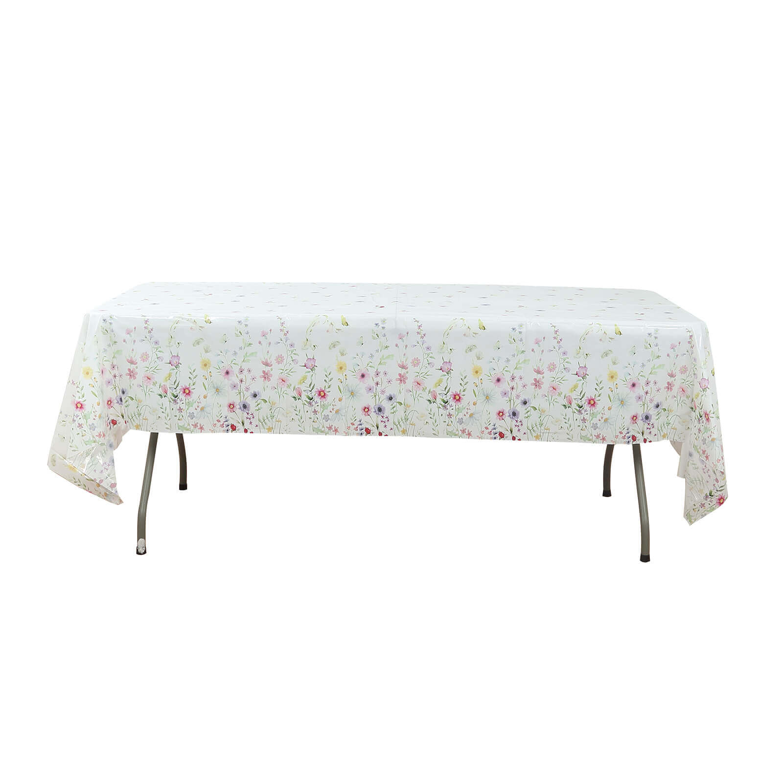 5 - Pack Plastic Tablecloths White/Green Spring Floral Rectangle with Wild Flowers Butterfly Print - Durable PVC Disposable Table Covers 54"x108" - Bell Racket Store