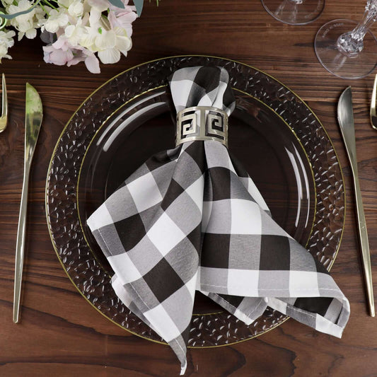 5 Pack Polyester 15"x15" Napkins Black/White Buffalo Plaid Gingham Style Cloth Napkins for Casual & Outdoor Dining - NestOCart