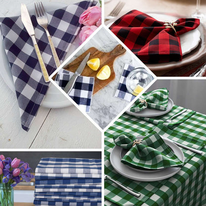 5 Pack Polyester 15"x15" Napkins Blue/White Buffalo Plaid Gingham Style Cloth Napkins - NestOCart