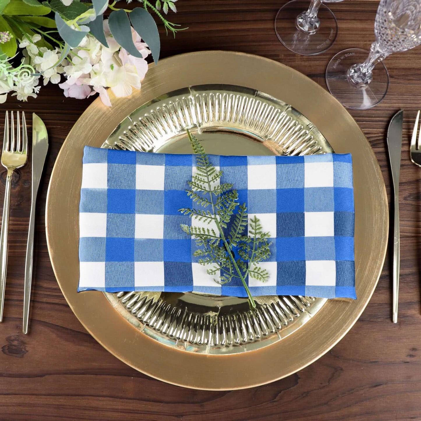 5 Pack Polyester 15"x15" Napkins Blue/White Buffalo Plaid Gingham Style Cloth Napkins - NestOCart