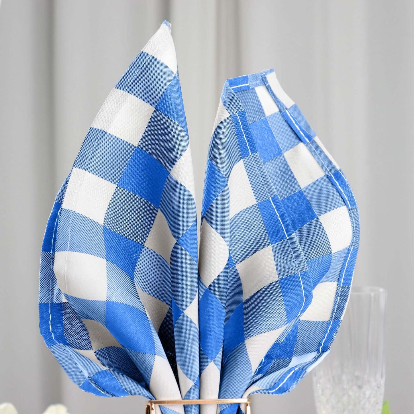 5 Pack Polyester 15"x15" Napkins Blue/White Buffalo Plaid Gingham Style Cloth Napkins - NestOCart