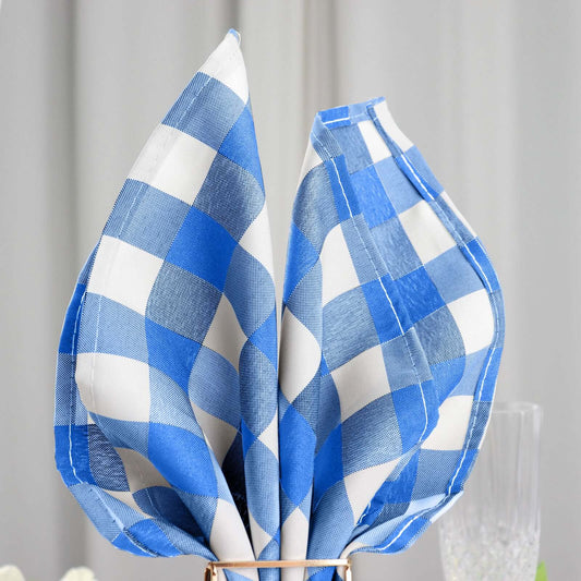 5 Pack Polyester 15"x15" Napkins Blue/White Buffalo Plaid Gingham Style Cloth Napkins - NestOCart