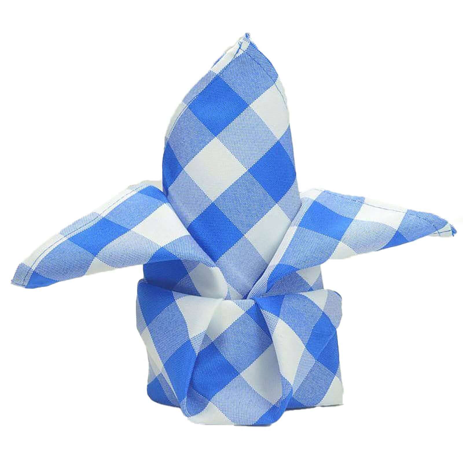 5 Pack Polyester 15"x15" Napkins Blue/White Buffalo Plaid Gingham Style Cloth Napkins - NestOCart