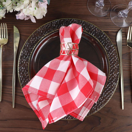5 Pack Polyester 15"x15" Napkins Red/White Buffalo Plaid Gingham Style Cloth Napkins - NestOCart