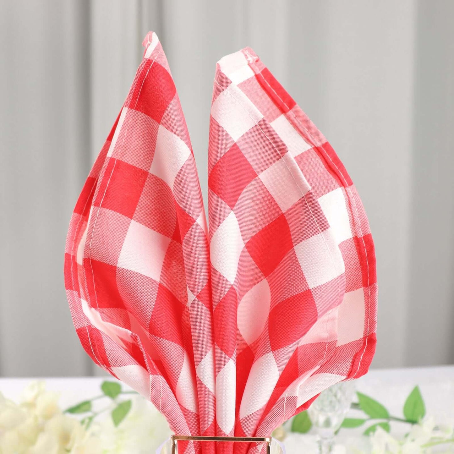 5 Pack Polyester 15"x15" Napkins Red/White Buffalo Plaid Gingham Style Cloth Napkins - NestOCart