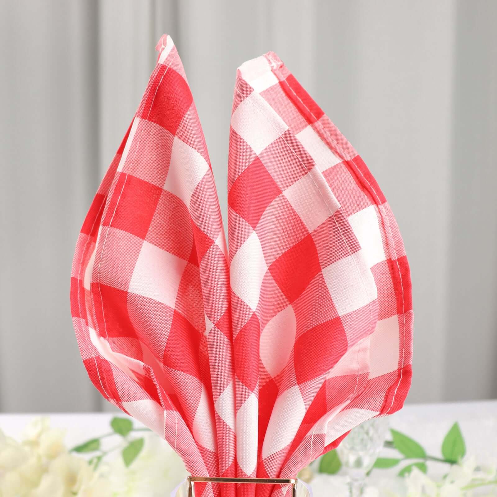 5 Pack Polyester 15"x15" Napkins Red/White Buffalo Plaid Gingham Style Cloth Napkins - NestOCart