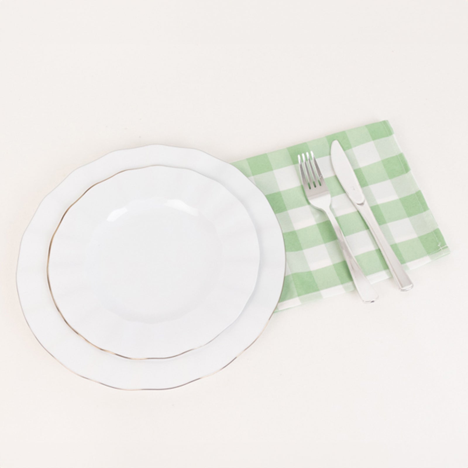 5 Pack Polyester 15"x15" Napkins Sage Green/White Buffalo Plaid Gingham Style Cloth Napkins - Bell Racket Store