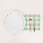 5 Pack Polyester 15"x15" Napkins Sage Green/White Buffalo Plaid Gingham Style Cloth Napkins - Bell Racket Store
