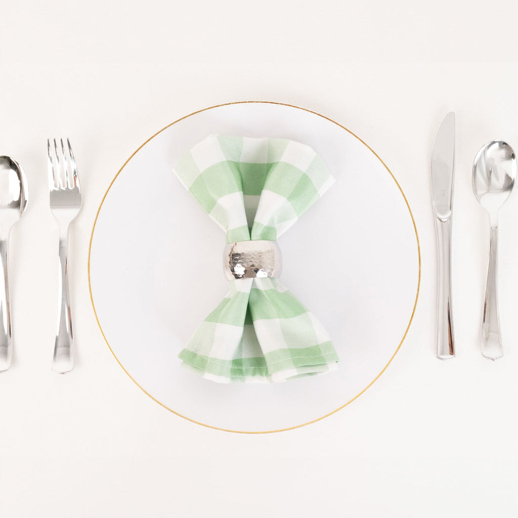 5 Pack Polyester 15"x15" Napkins Sage Green/White Buffalo Plaid Gingham Style Cloth Napkins - Bell Racket Store
