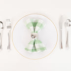 5 Pack Polyester 15"x15" Napkins Sage Green/White Buffalo Plaid Gingham Style Cloth Napkins - Bell Racket Store