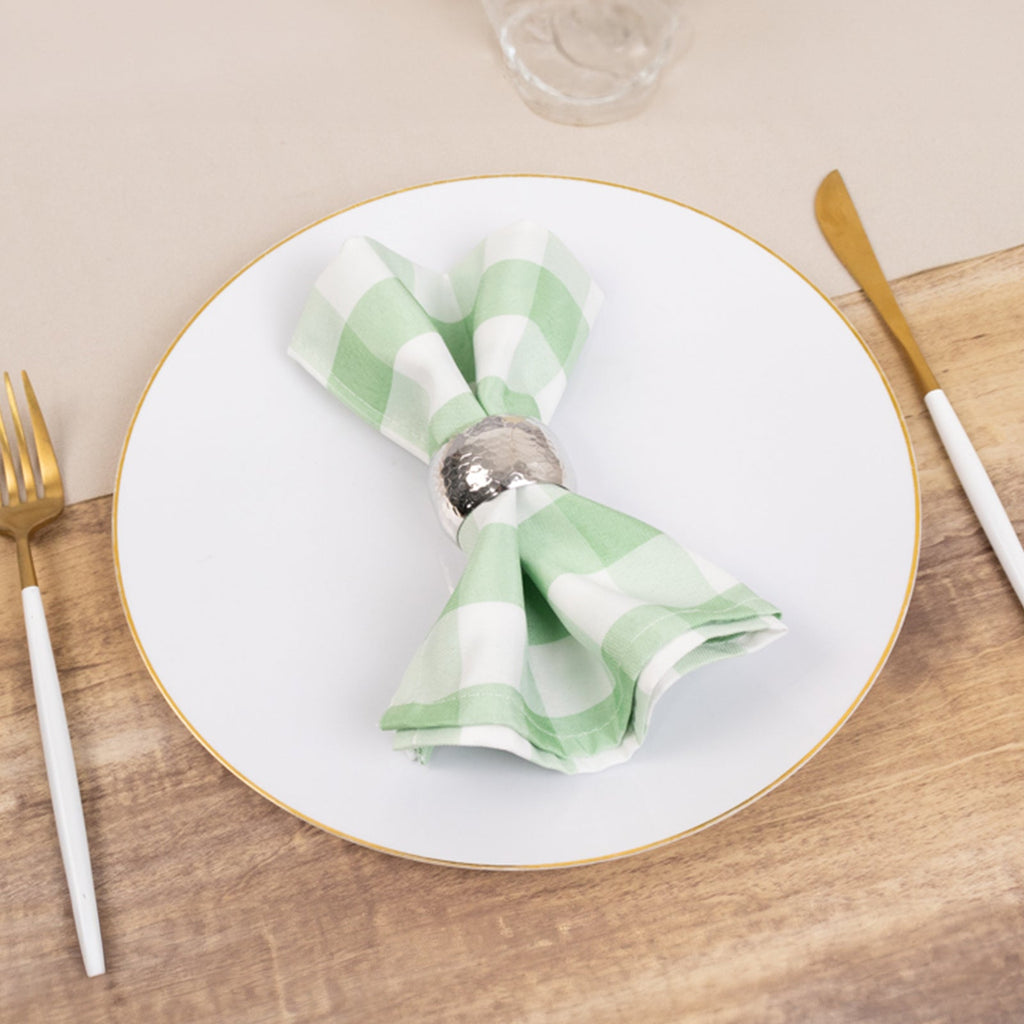 5 Pack Polyester 15"x15" Napkins Sage Green/White Buffalo Plaid Gingham Style Cloth Napkins - Bell Racket Store