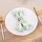 5 Pack Polyester 15"x15" Napkins Sage Green/White Buffalo Plaid Gingham Style Cloth Napkins - Bell Racket Store