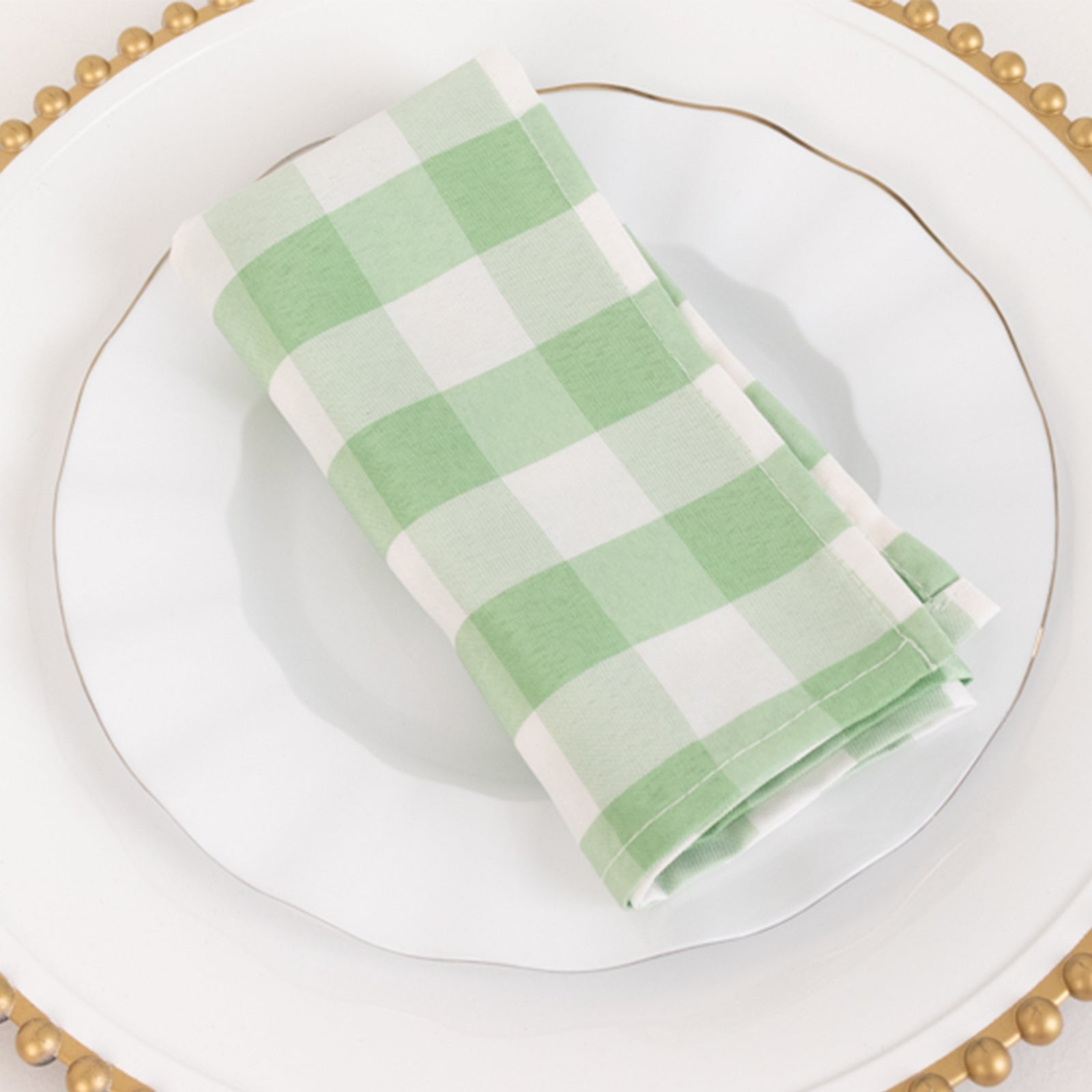 5 Pack Polyester 15"x15" Napkins Sage Green/White Buffalo Plaid Gingham Style Cloth Napkins - Bell Racket Store
