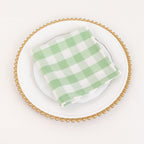 5 Pack Polyester 15"x15" Napkins Sage Green/White Buffalo Plaid Gingham Style Cloth Napkins - Bell Racket Store