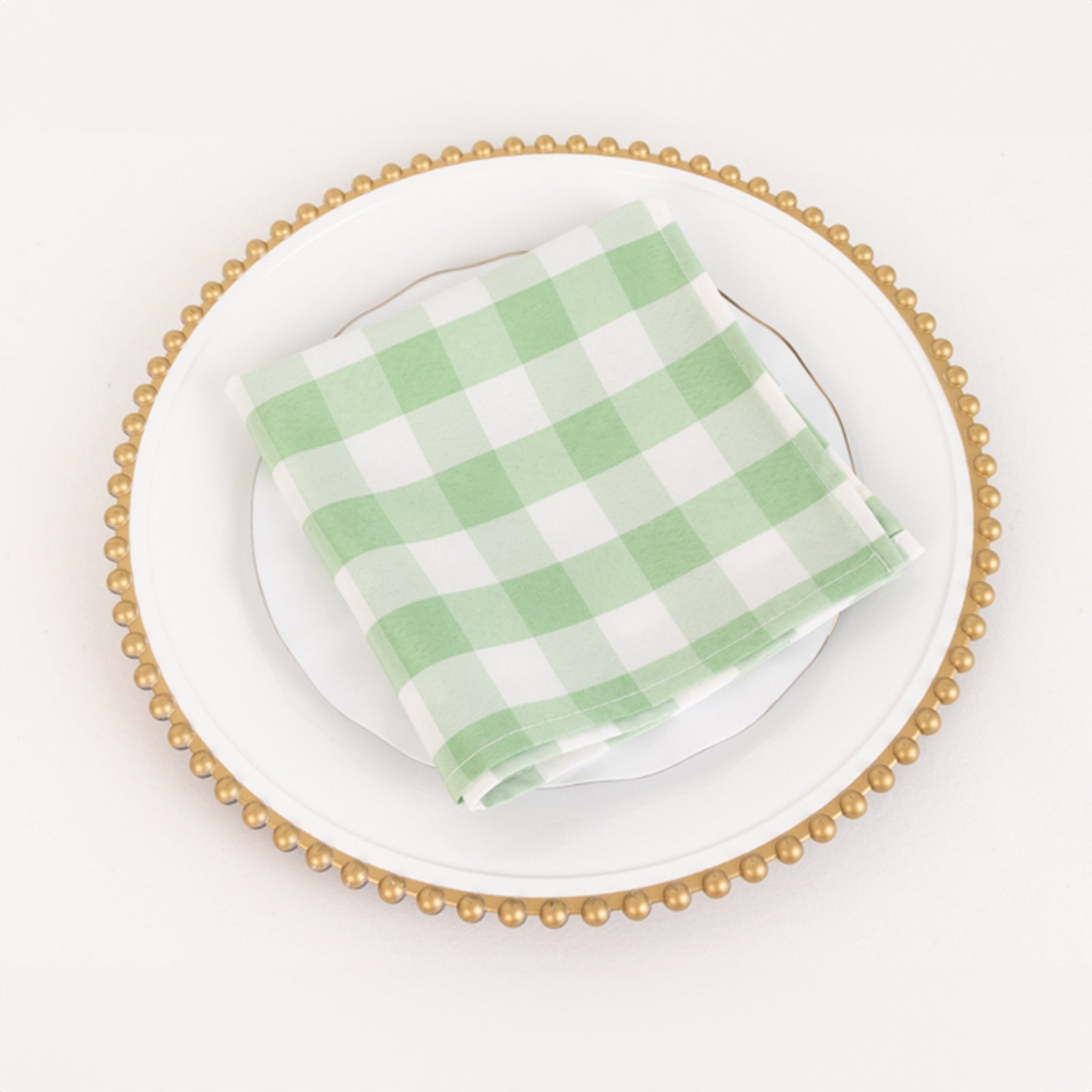 5 Pack Polyester 15"x15" Napkins Sage Green/White Buffalo Plaid Gingham Style Cloth Napkins - Bell Racket Store
