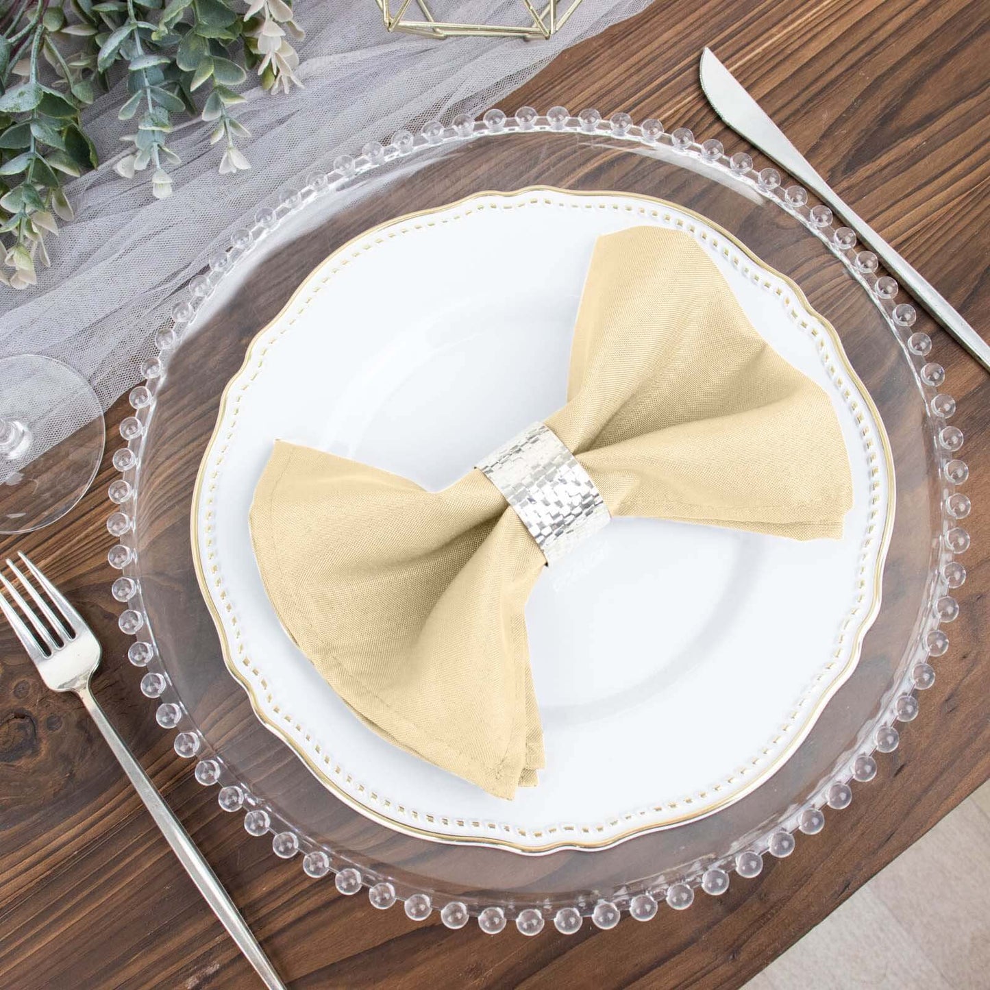 5 Pack Polyester 17"x17" Napkins Beige - Durable & Wrinkle Resistant Dinner Napkins - NestOCart