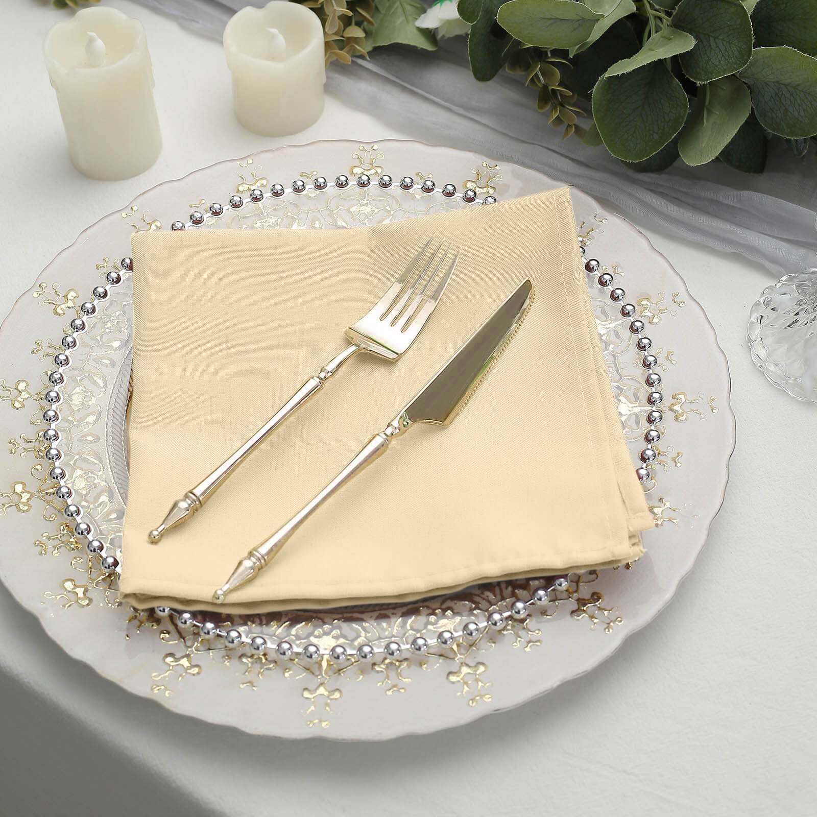 5 Pack Polyester 17"x17" Napkins Beige - Durable & Wrinkle Resistant Dinner Napkins - NestOCart