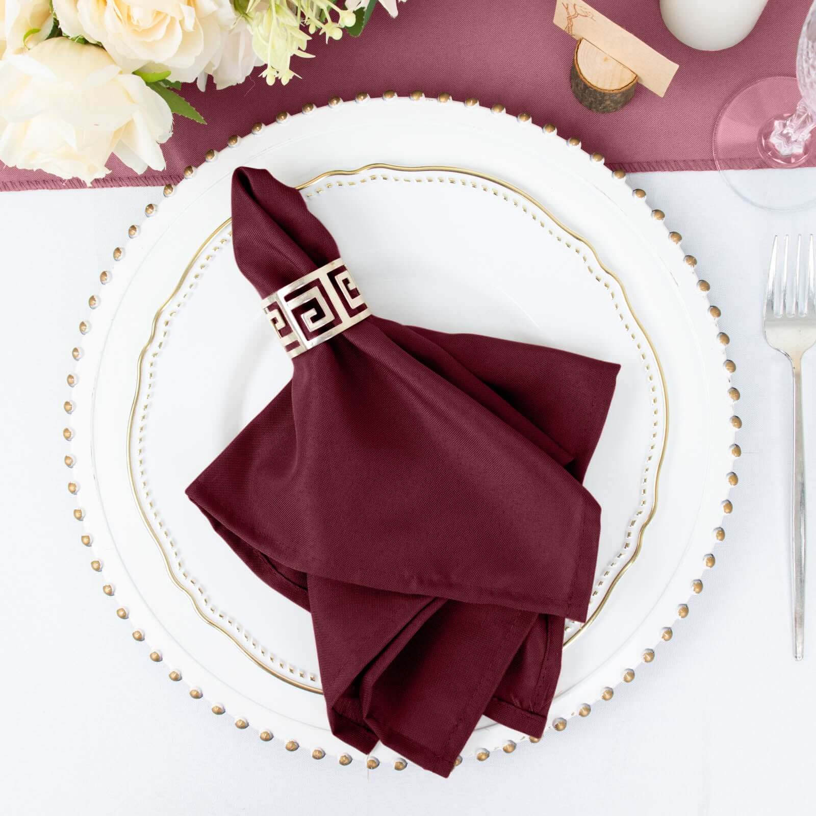 5 Pack Polyester 17"x17" Napkins Burgundy - Durable & Wrinkle Resistant Dinner Napkins - NestOCart