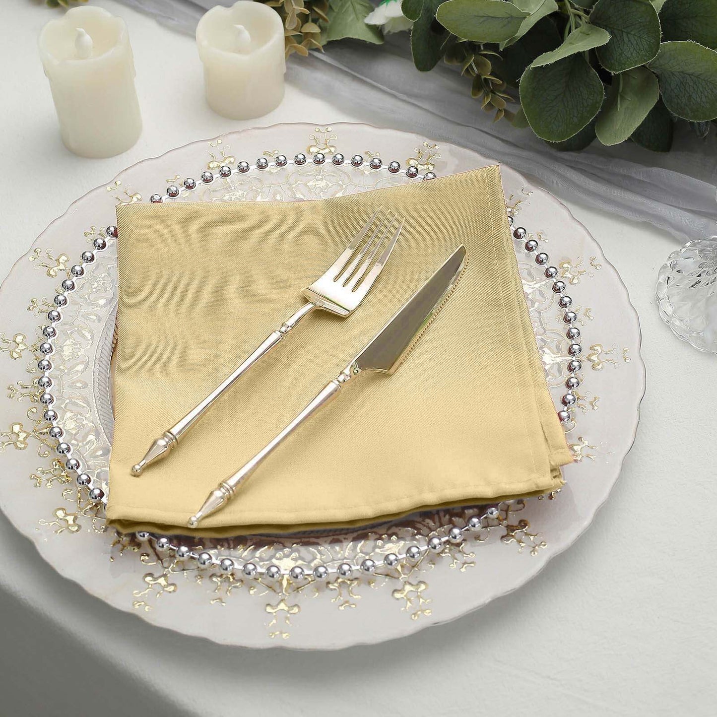 5 Pack Polyester 17"x17" Napkins Champagne - Durable & Wrinkle Resistant Dinner Napkins - NestOCart