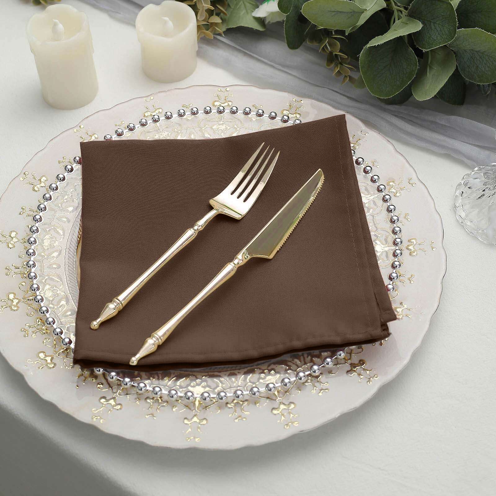 5 Pack Polyester 17"x17" Napkins Chocolate - Durable & Wrinkle Resistant Dinner Napkins - NestOCart