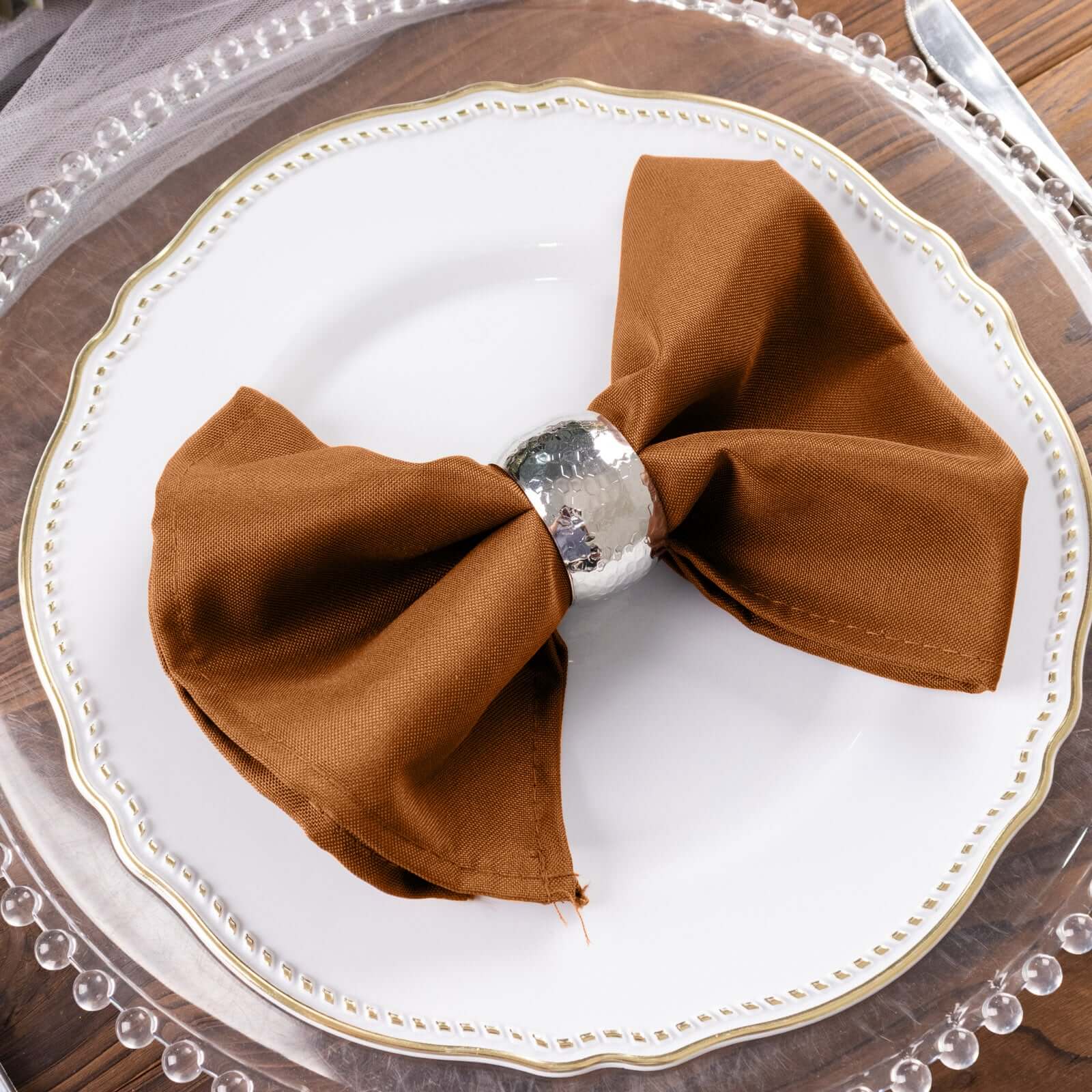 5 Pack Polyester 17"x17" Napkins Cinnamon Brown - Durable & Wrinkle Resistant Dinner Napkins - Bell Racket Store