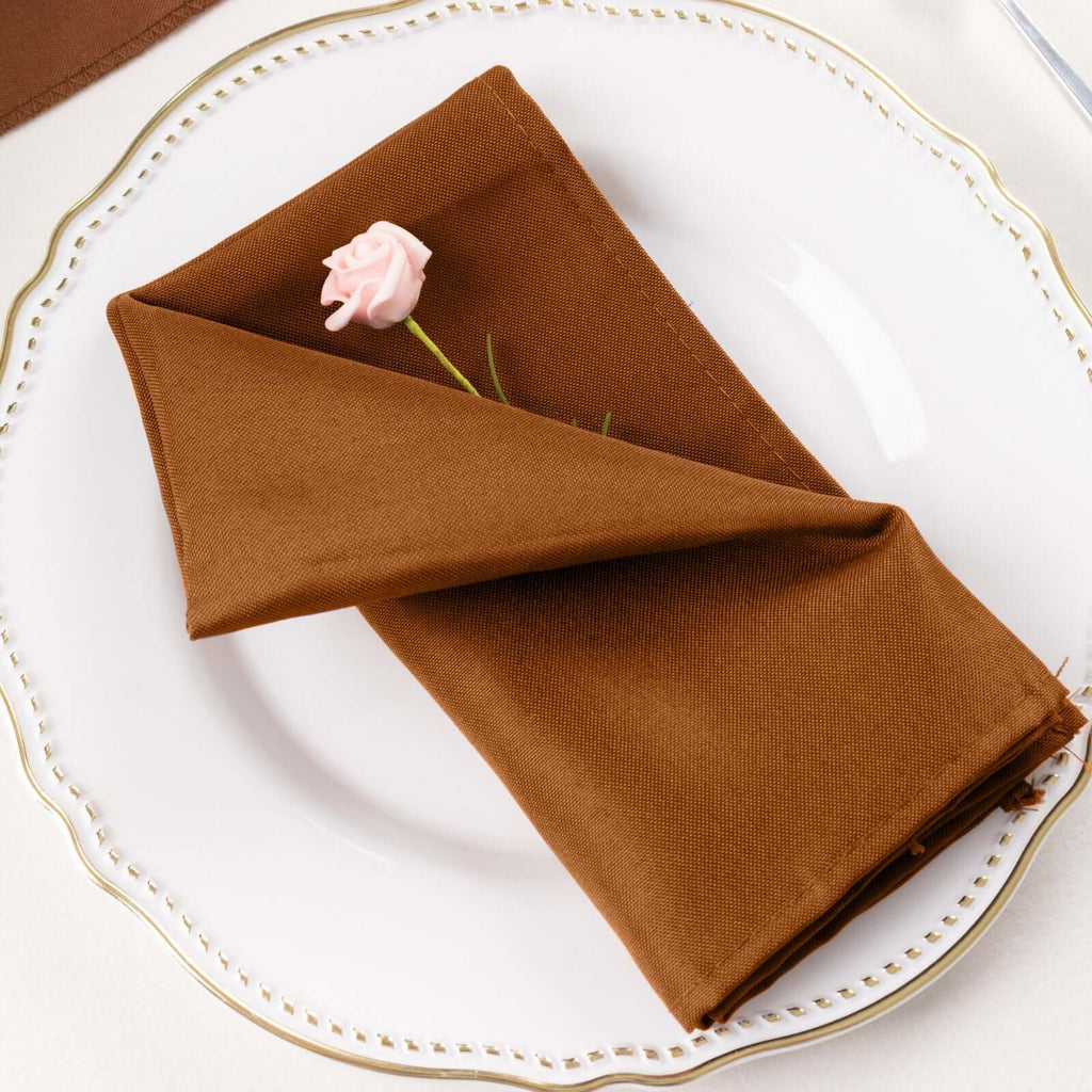 5 Pack Polyester 17"x17" Napkins Cinnamon Brown - Durable & Wrinkle Resistant Dinner Napkins - Bell Racket Store