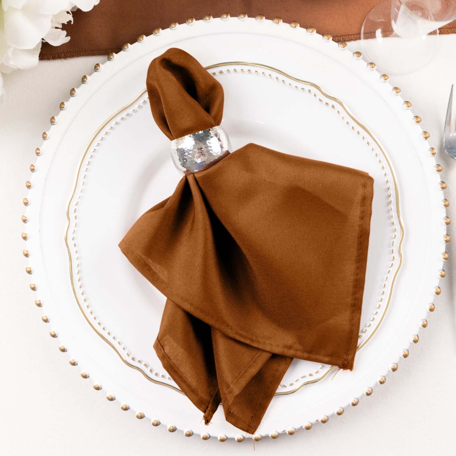 5 Pack Polyester 17"x17" Napkins Cinnamon Brown - Durable & Wrinkle Resistant Dinner Napkins - Bell Racket Store