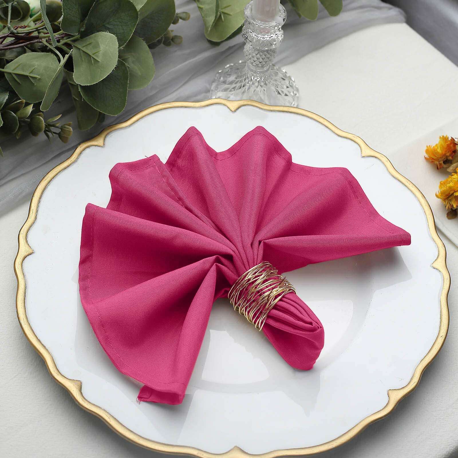 5 Pack Polyester 17"x17" Napkins Fuchsia - Durable & Wrinkle Resistant Dinner Napkins - NestOCart
