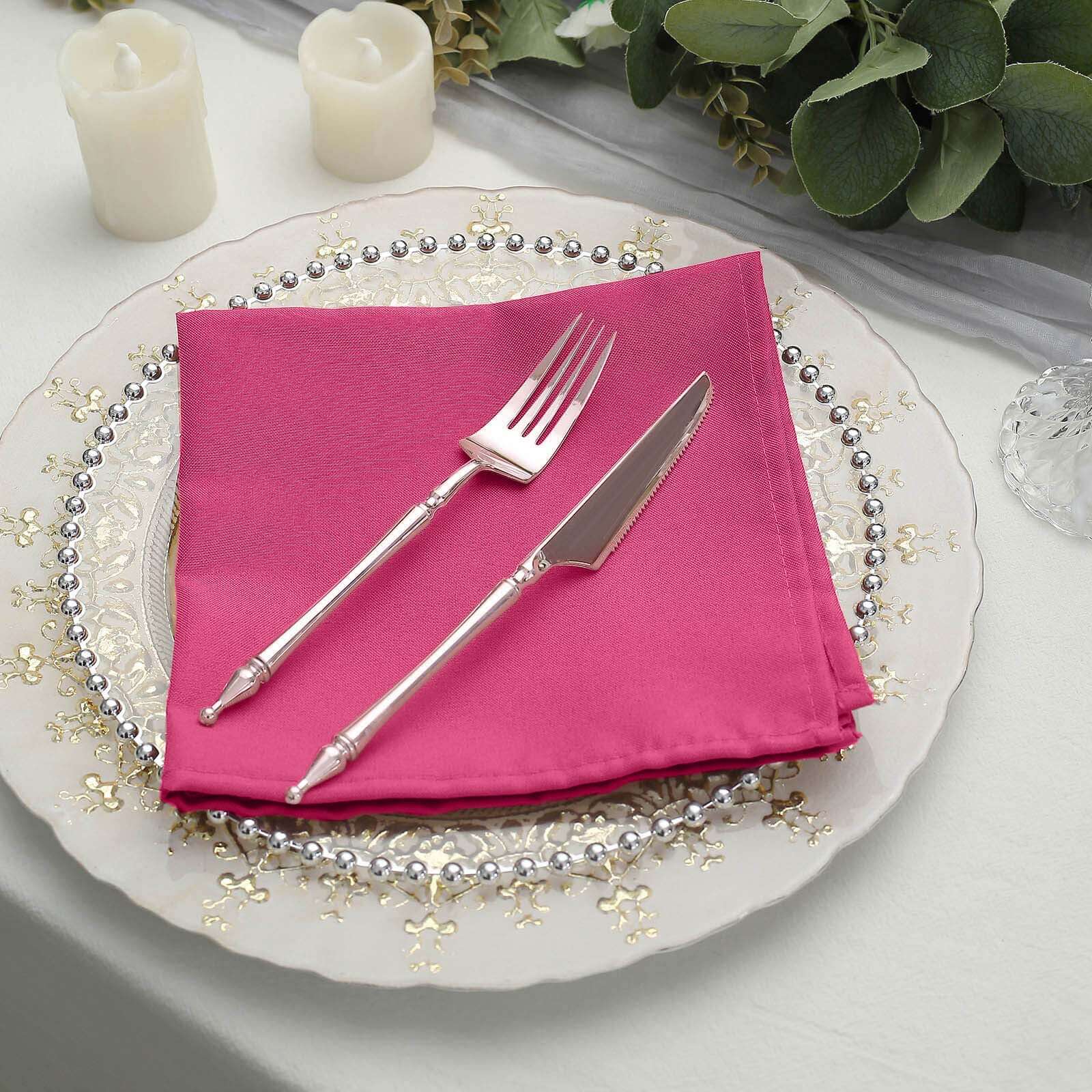 5 Pack Polyester 17"x17" Napkins Fuchsia - Durable & Wrinkle Resistant Dinner Napkins - NestOCart