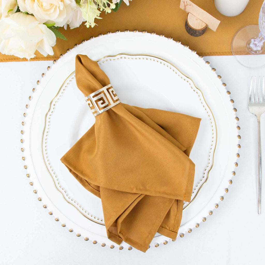 5 Pack Polyester 17"x17" Napkins Gold - Durable & Wrinkle Resistant Dinner Napkins for Everyday Dining & Events - Bell Racket Store