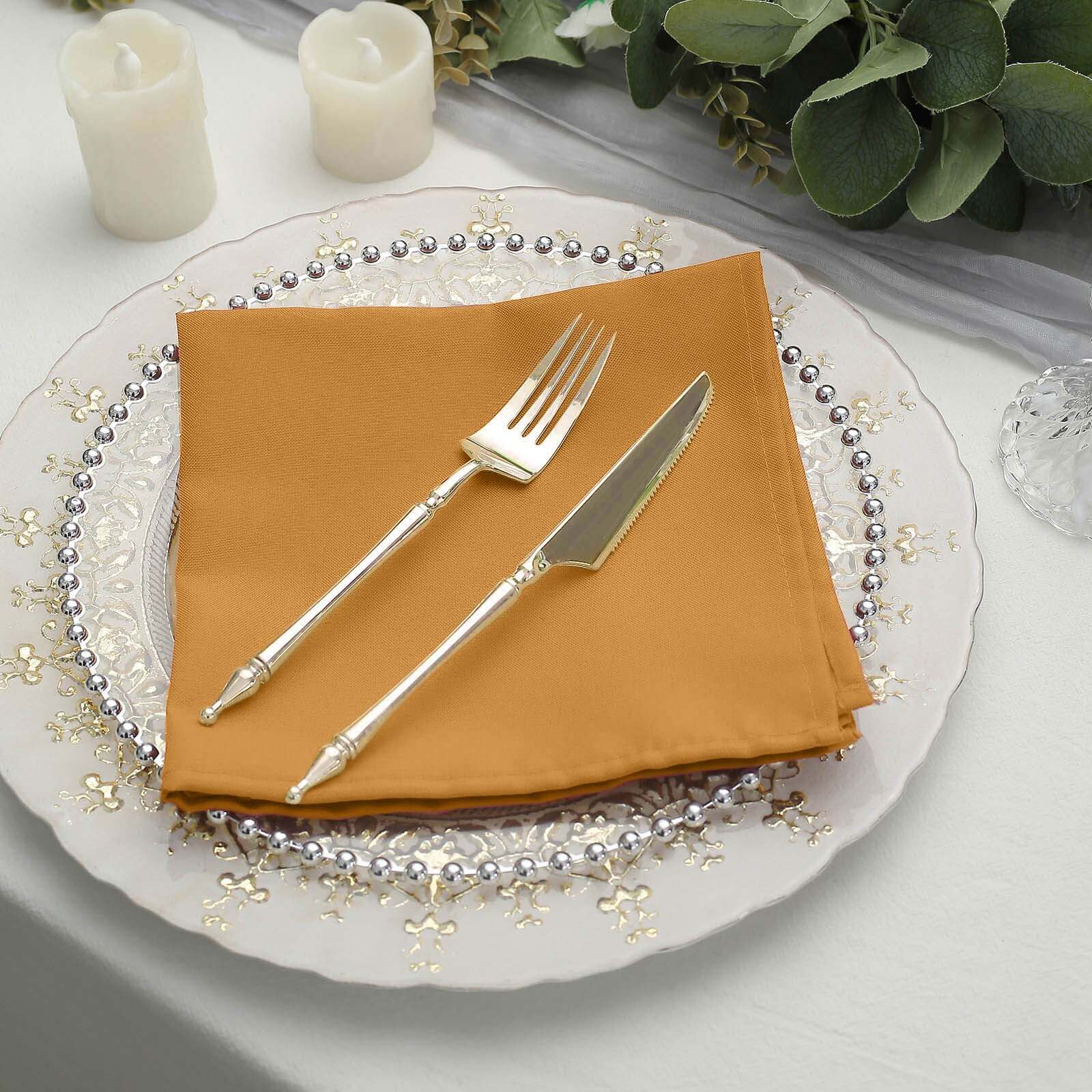 5 Pack Polyester 17"x17" Napkins Gold - Durable & Wrinkle Resistant Dinner Napkins for Everyday Dining & Events - Bell Racket Store