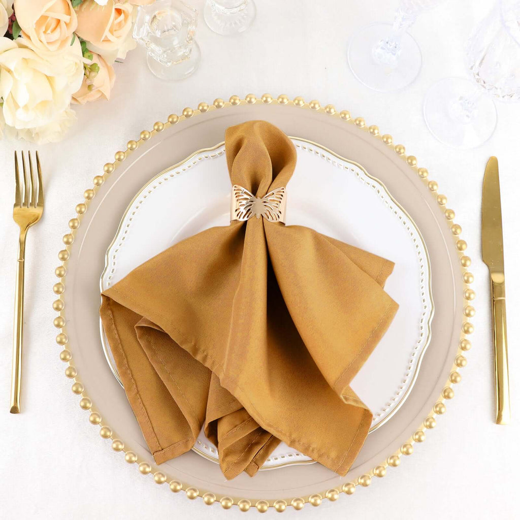 5 Pack Polyester 17"x17" Napkins Gold - Durable & Wrinkle Resistant Dinner Napkins for Everyday Dining & Events - Bell Racket Store