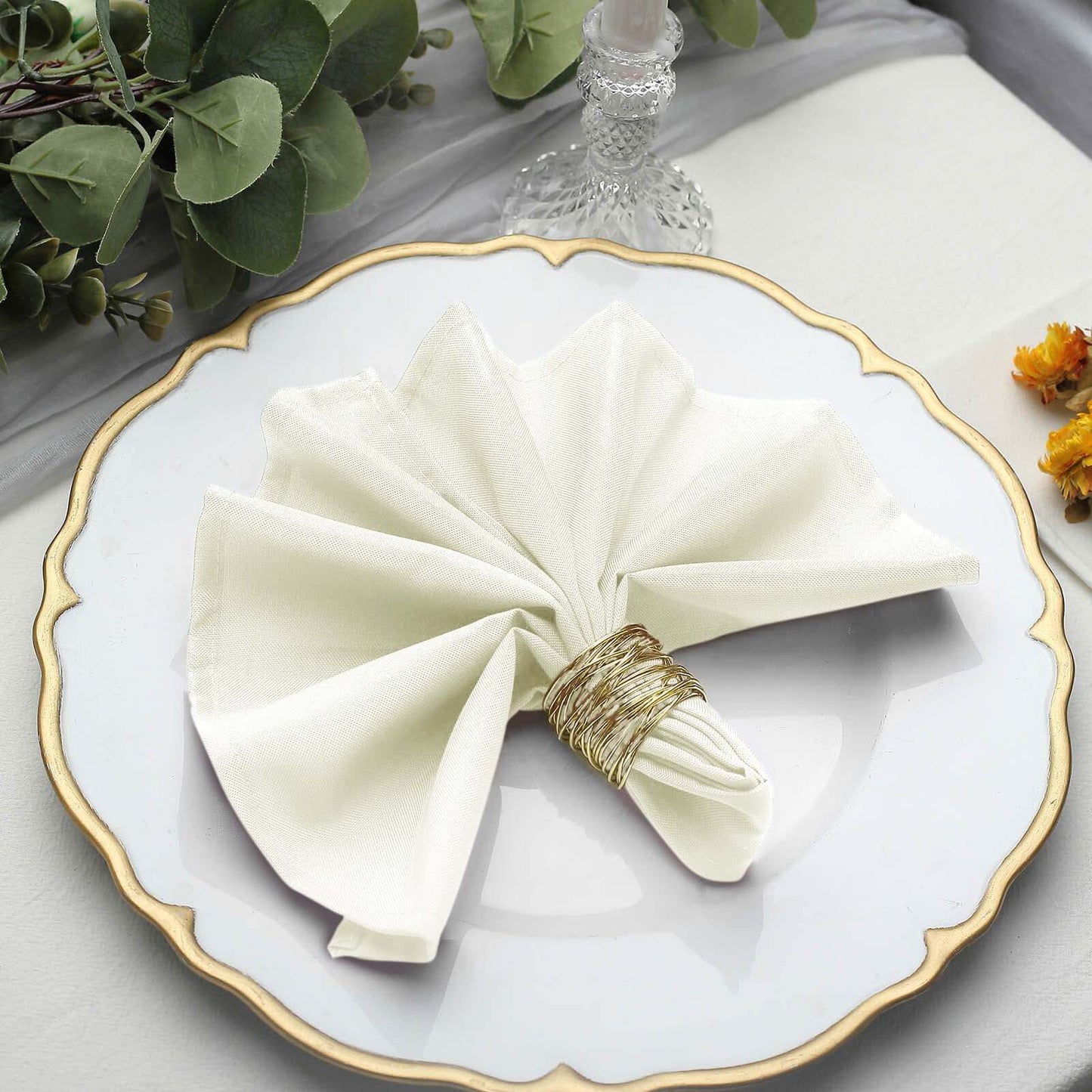 5 Pack Polyester 17"x17" Napkins Ivory - Durable & Wrinkle Resistant Dinner Napkins - NestOCart