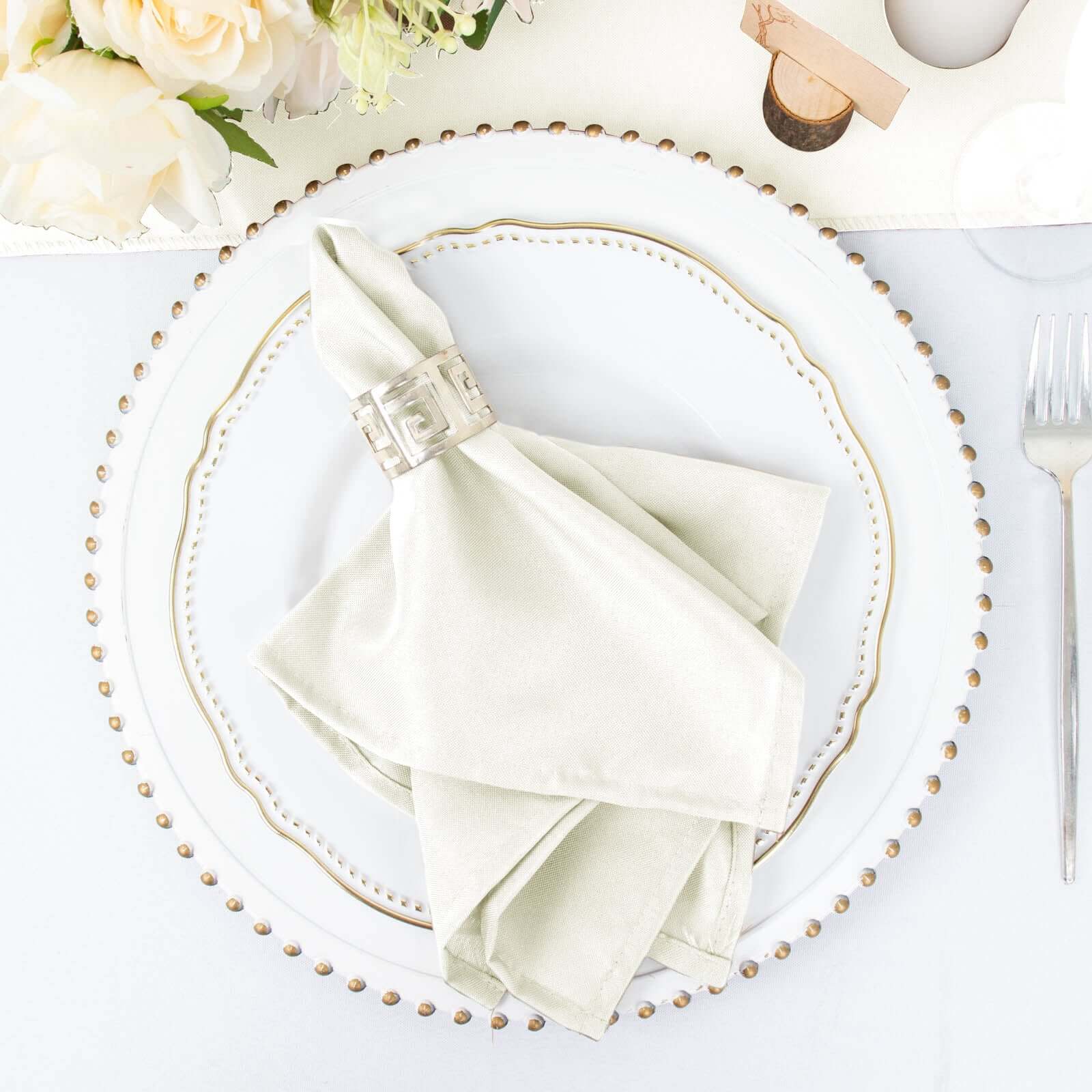 5 Pack Polyester 17"x17" Napkins Ivory - Durable & Wrinkle Resistant Dinner Napkins - NestOCart